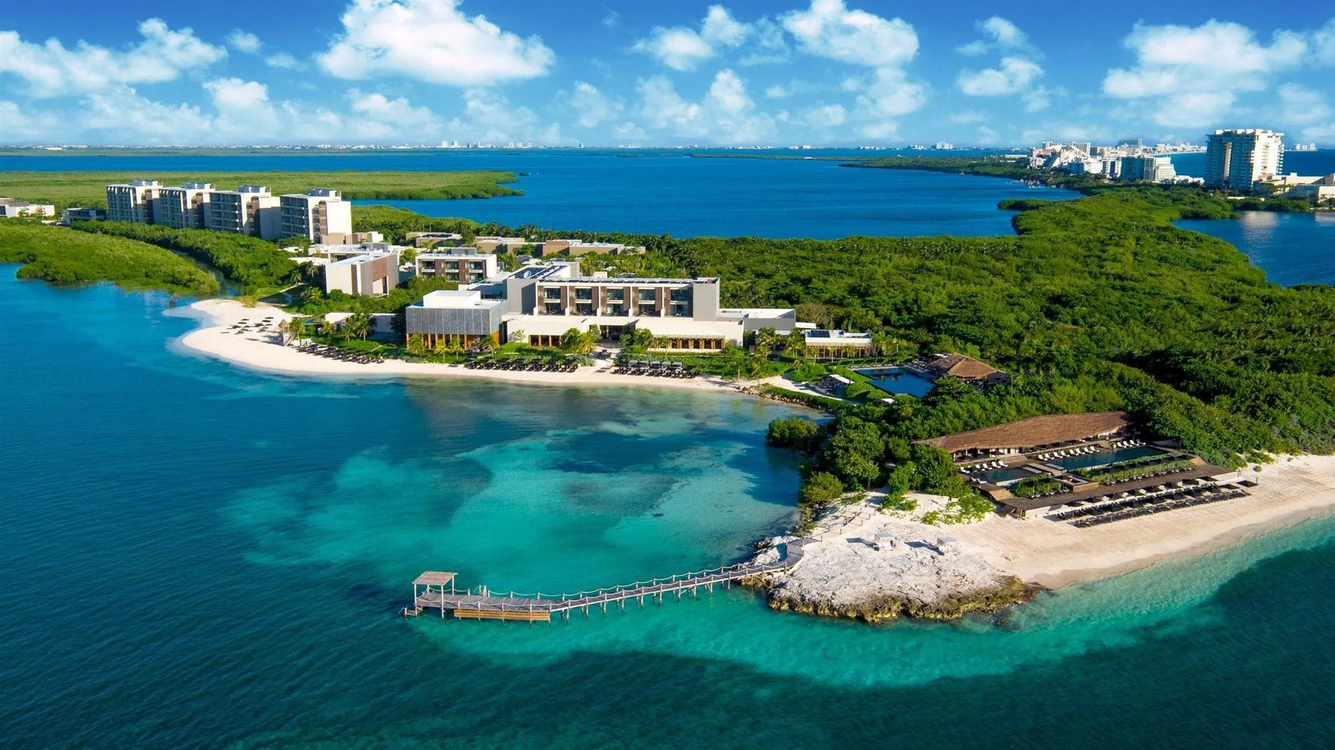 Aerial view of NIZUC Resort & Spa on the Caribbean coast of Cancún